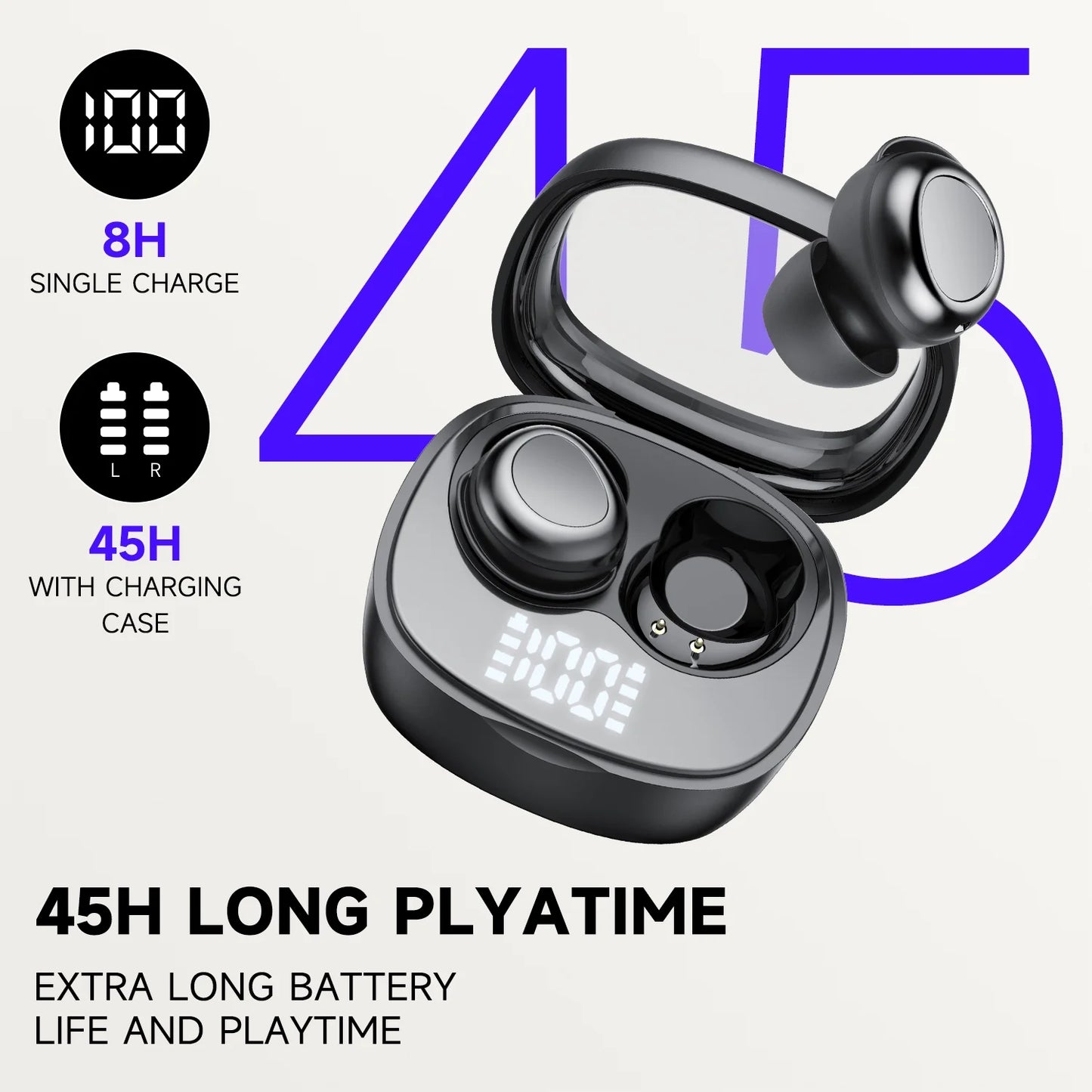 Sleep Ear Buds, Bluetooth 5.4 Ultra-Mini Sleep Earbuds for Side Sleepers, Hi-Fi Stereo 3D Bass Noise Cancelling Wireless Headphones, 53H Playtime with IP7 Waterproof LED Earphones, USB C