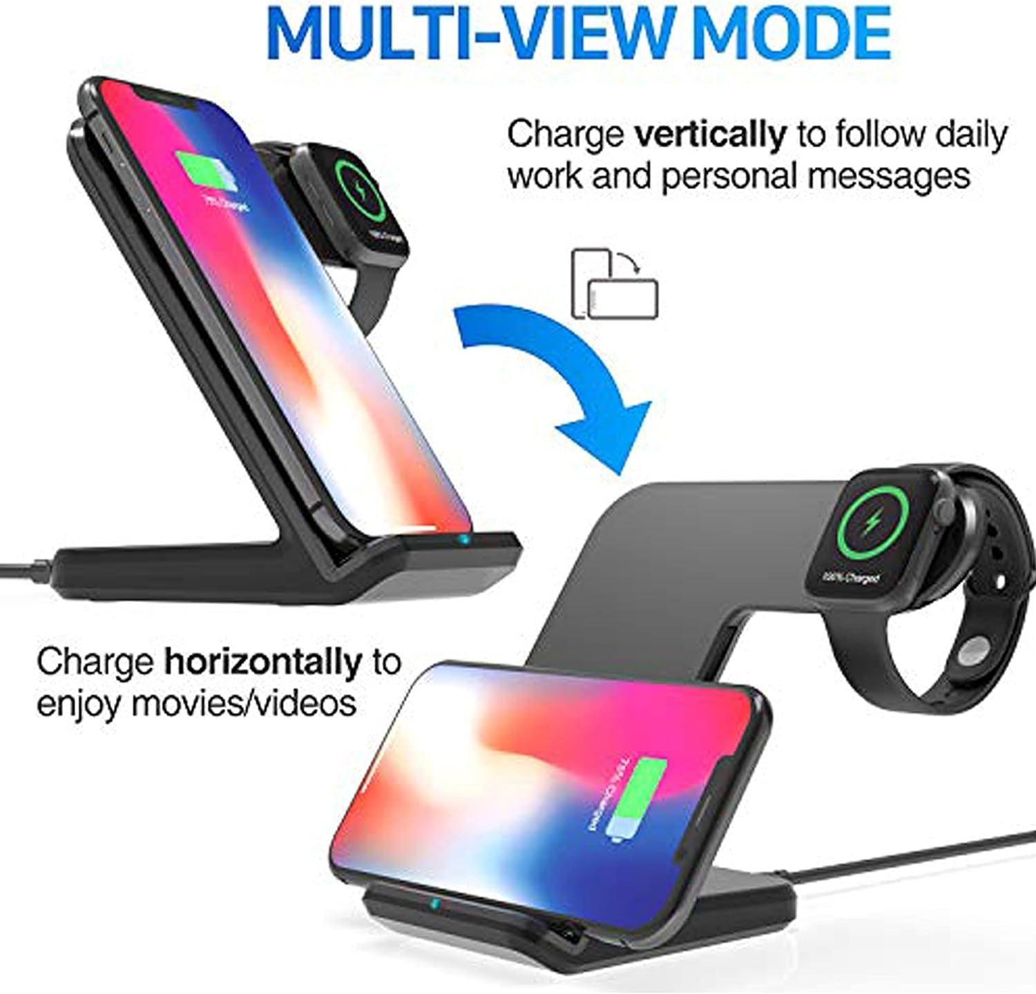 Wireless Charger,2 in 1 Wireless Charging Dock with Iwatch Stand for Iwatch 6/SE/ 5/4/3/2, 7.5W Qi Fast Charger for Iphone 11/11 Pro Max/Xr/Xs Max/Xs/X/8/8P/Galaxy Note 10/S10/S9 (AC Adapter) (Black)