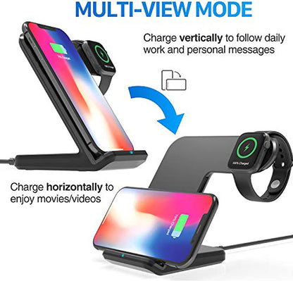 Wireless Charger,2 in 1 Wireless Charging Dock with Iwatch Stand for Iwatch 6/SE/ 5/4/3/2, 7.5W Qi Fast Charger for Iphone 11/11 Pro Max/Xr/Xs Max/Xs/X/8/8P/Galaxy Note 10/S10/S9 (AC Adapter) (Black)