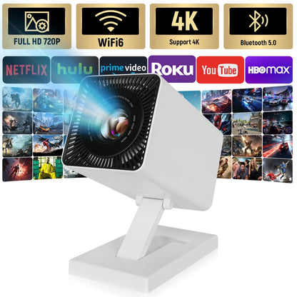 4K Mini Projector Wifi 6 and Bluetooth 5.0, 150 ANSI Lumens Portable Video Projector, Automatic Vertical Correction and 130 Inch Home Cinema Smart Projector Compatible with Phone/Pc