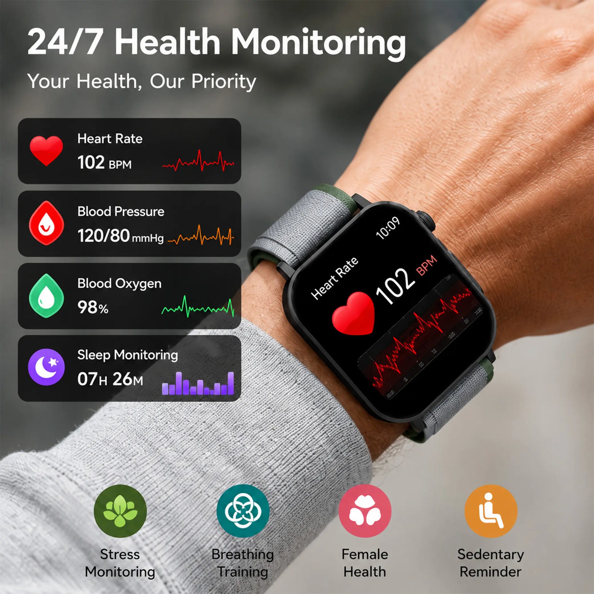2.04" AMOLED Smart Watch – IP68 Waterproof, Bluetooth Calling, Fitness Tracker + Free Magnetic Mesh Steel Band