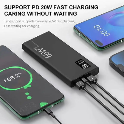 20000Mah 66W Fast Charging Power Bank PD 20W Portable Charger for Iphone Samsung Android - Black