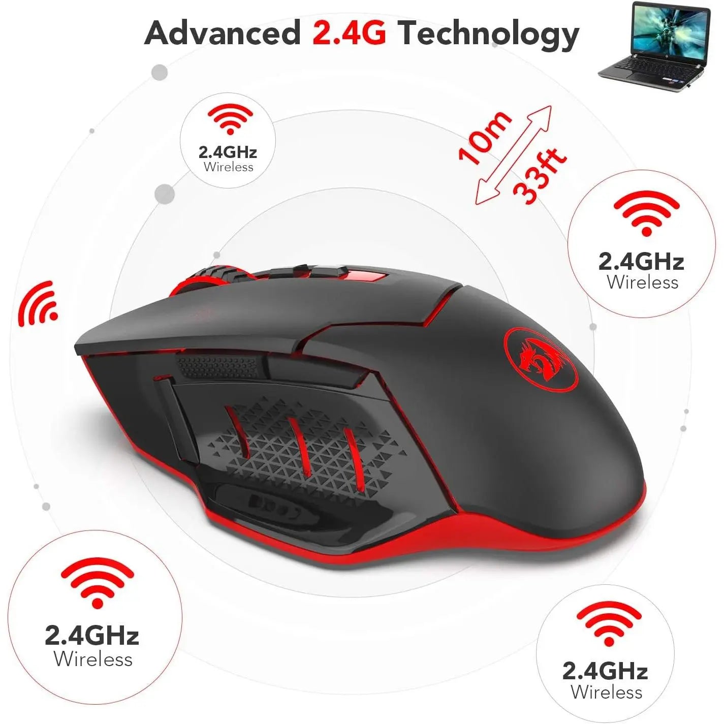 Redragon M690-1 Wireless Gaming Mouse - Black, 8 Buttons (2 Side Buttons), 2400 DPI with DPI Shifting, Ergonomic Design, PC Accessories, Computer Peripherals, Cool Gifts for Guys, Boy Gifts, Gamer Stuff