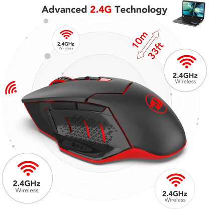 Redragon M690-1 Wireless Gaming Mouse - Black, 8 Buttons (2 Side Buttons), 2400 DPI with DPI Shifting, Ergonomic Design, PC Accessories, Computer Peripherals, Cool Gifts for Guys, Boy Gifts, Gamer Stuff