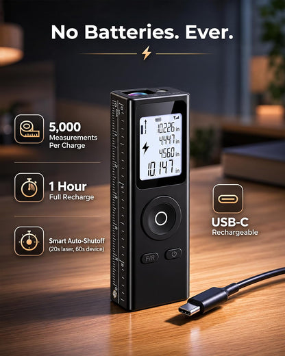 Ray Mini Laser Measuring Tool, Pocket Size Laser Tape Measure | 2.7In 1Oz, Keychain Digital Tape Measure, ±2Mm 100Ft Range, IN/FT/M, No App, Metal Body, Backlit Display, USB-C, Great Gift