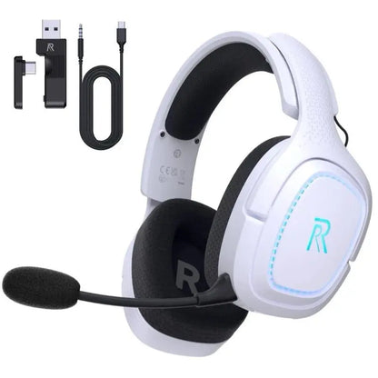 Captain 700 Pro Wireless Gaming Headset for PS5, PC, Xbox,Bluetooth 5.3 Headphones with Noise-Canceling Mic, 3D Surround Sound, RGB Light,White