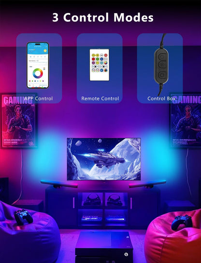 Smart LED Light Bar,Rgbicww TV Light Bars for Room,Gaming,Black | Remote and App Control,Color Changing,Timing,14 Inches TV Backlights with Scene and Music Modes,Multiple Placement Options