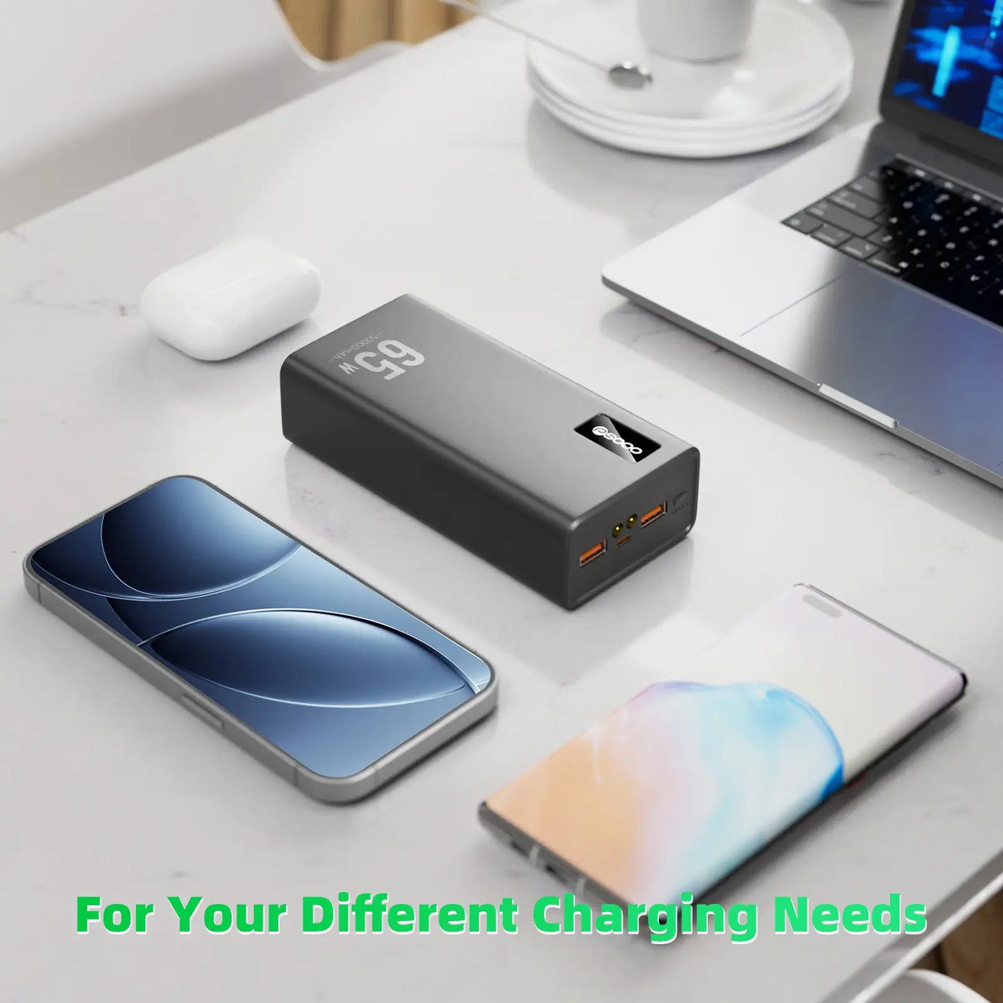 50000Mah Power Bank 65W, Portable Charger,External Battery Pack for Outdoor Camping, Home & Office. Emergency Back-Up Power for Smartphones, Tablets and Laptop