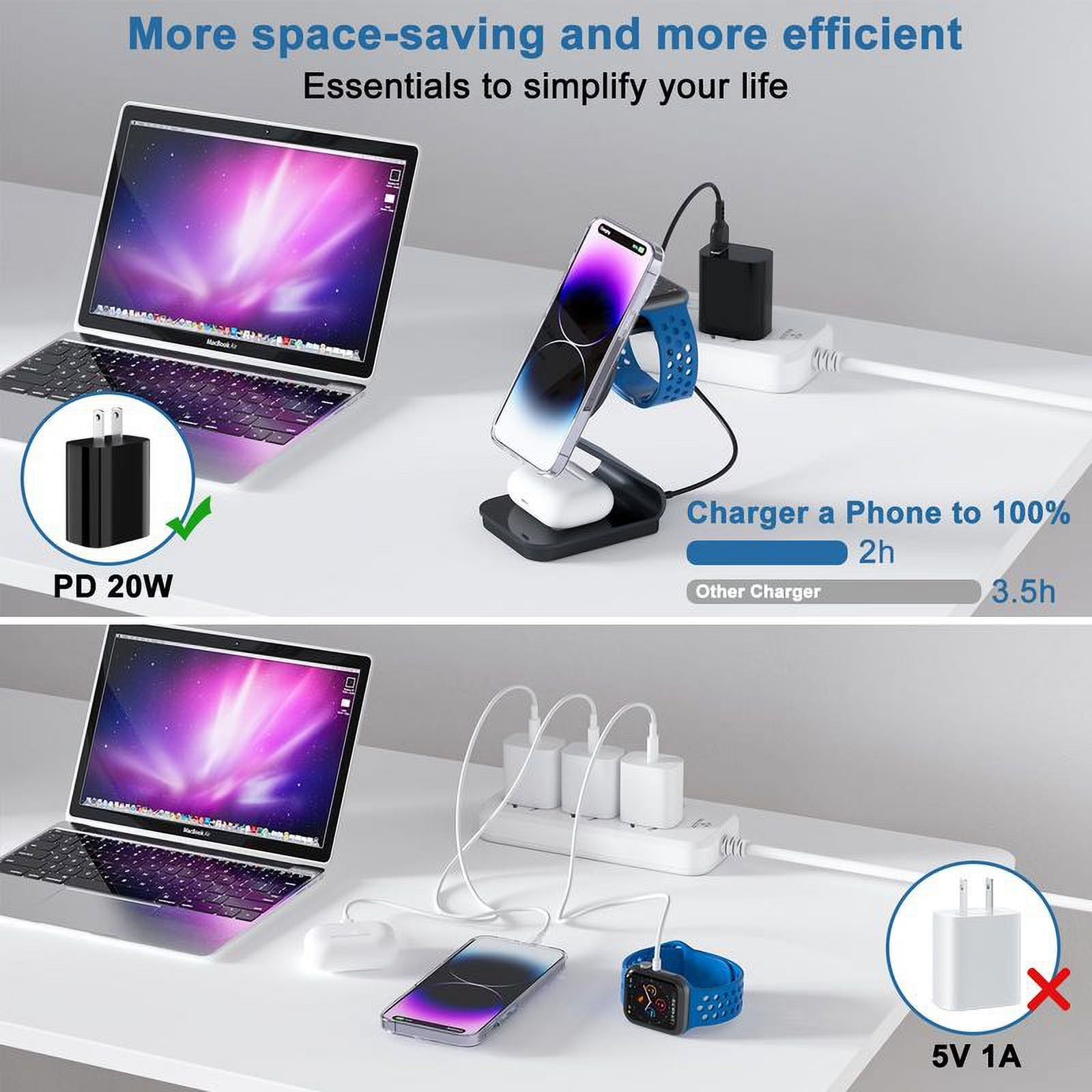 3 in 1 Wireless Charging Station Magnetic Aluminum Alloy Wireless Charger for Iphone 14/13/12 Series Fast Charging Stand