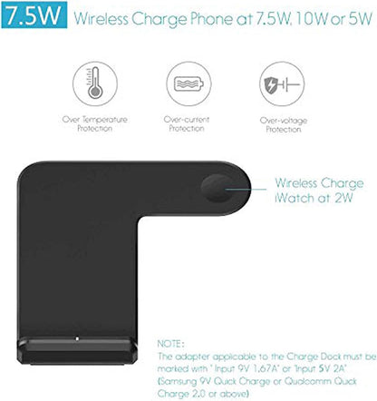 Wireless Charger,2 in 1 Wireless Charging Dock with Iwatch Stand for Iwatch 6/SE/ 5/4/3/2, 7.5W Qi Fast Charger for Iphone 11/11 Pro Max/Xr/Xs Max/Xs/X/8/8P/Galaxy Note 10/S10/S9 (AC Adapter) (Black)