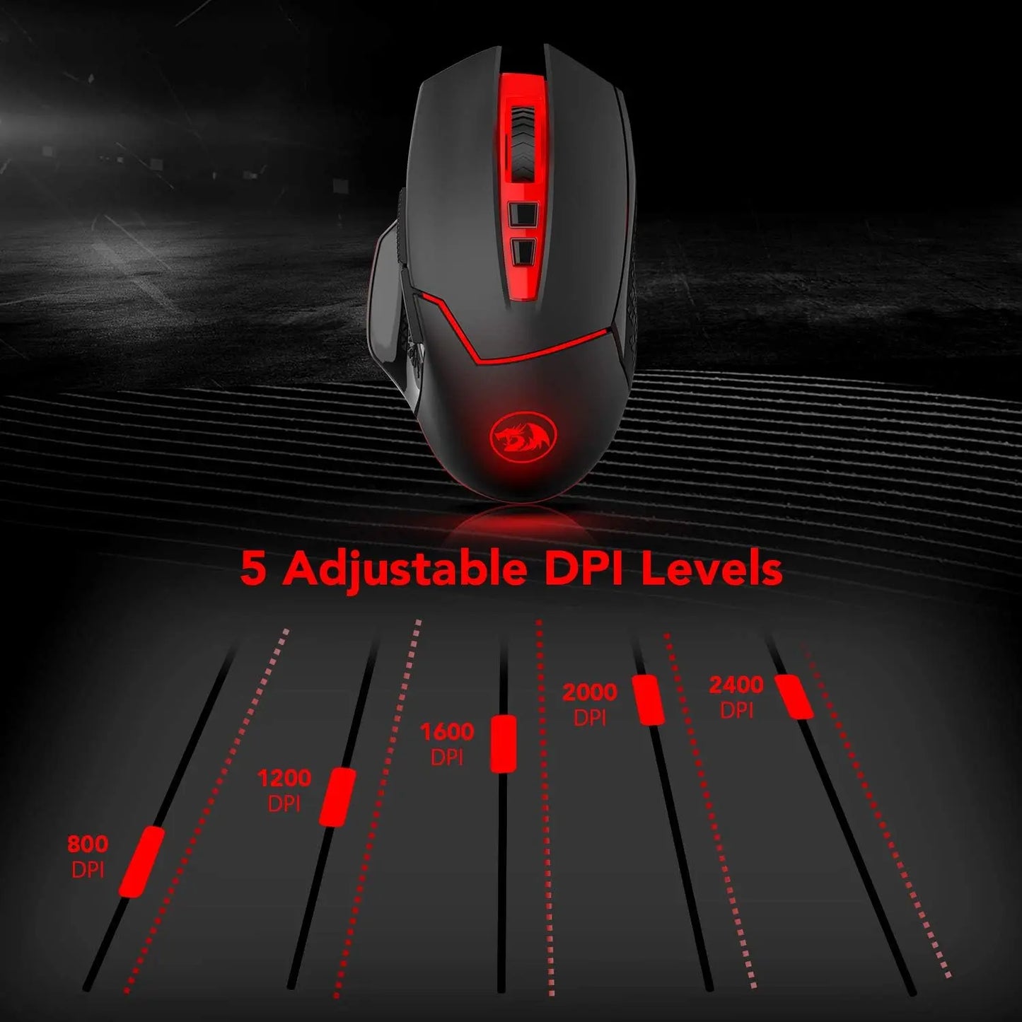 Redragon M690-1 Wireless Gaming Mouse - Black, 8 Buttons (2 Side Buttons), 2400 DPI with DPI Shifting, Ergonomic Design, PC Accessories, Computer Peripherals, Cool Gifts for Guys, Boy Gifts, Gamer Stuff