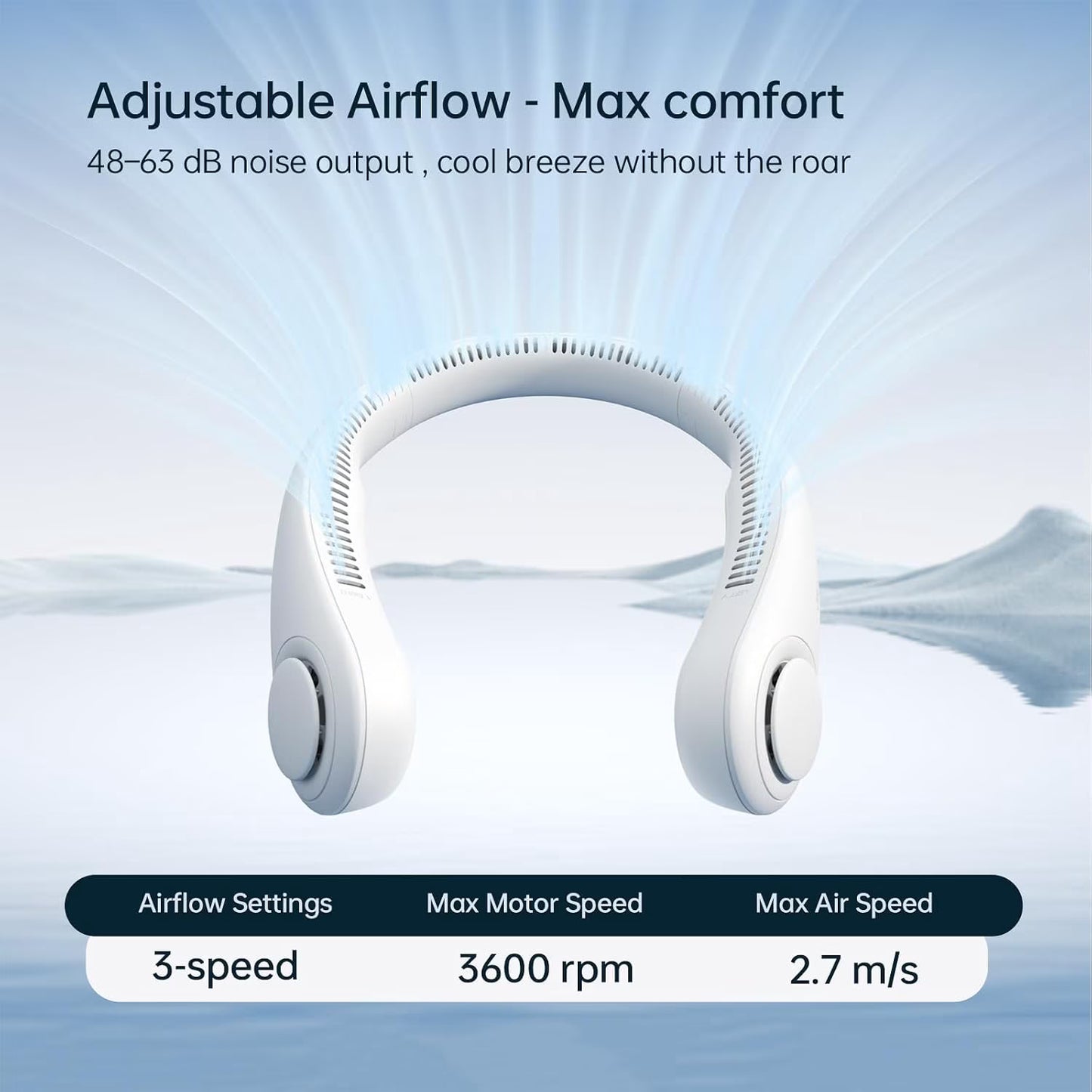 Portable Neck Fan, Bladeless Rechargeable with 3 Speeds, Travel Cooling Fan with Powerful Wind, Gifts for Men/Women/Kids - Grey