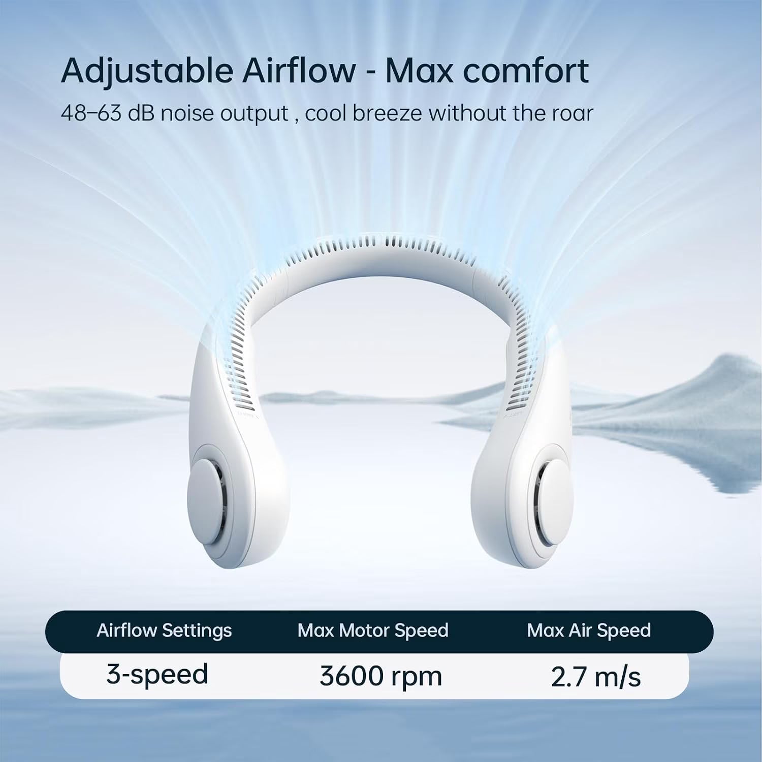 Portable Neck Fan, Bladeless Rechargeable with 3 Speeds, Travel Cooling Fan with Powerful Wind, Gifts for Men/Women/Kids - Grey