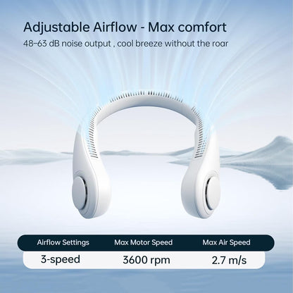 Portable Neck Fan, Bladeless Rechargeable with 3 Speeds, Travel Cooling Fan with Powerful Wind, Gifts for Men/Women/Kids - Grey