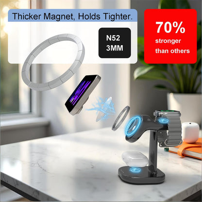 3 in 1 Wireless Charging Station for Magsafe Charger Stand,Magnetic Phone Charger for Iphone,For Apple Watch,For Airpods,For Magsafe Charging Station (Black)