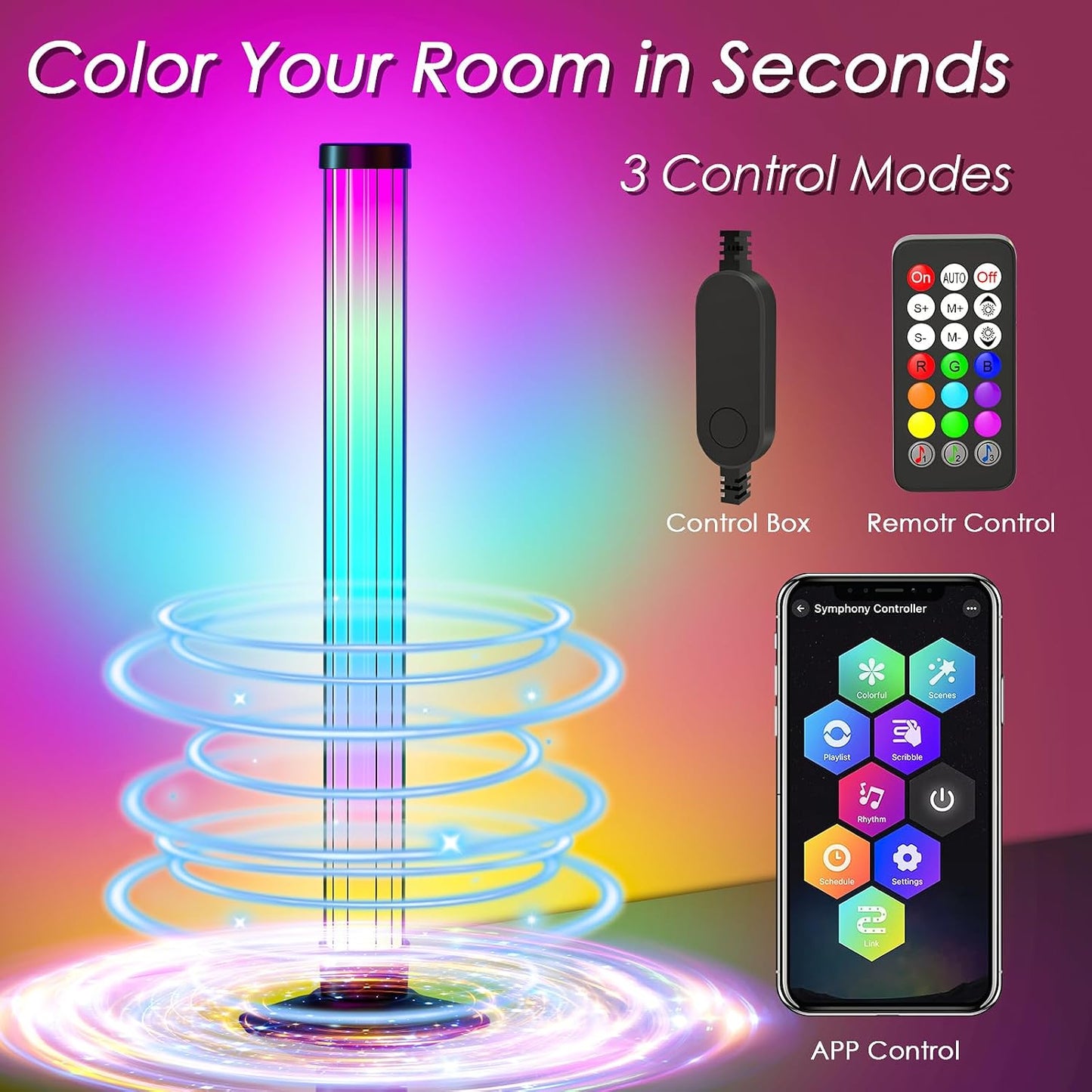 360° Smart Light Bar, RGB Light Bars, Crystal Ambient Mood Light, Backlight | 16 Million Colors 213 Preset & 8 Scene Modes, Music Sound Sync, 3 Modes Control RGB & IC Light Bar for Tv/Monitor/Gaming/Room