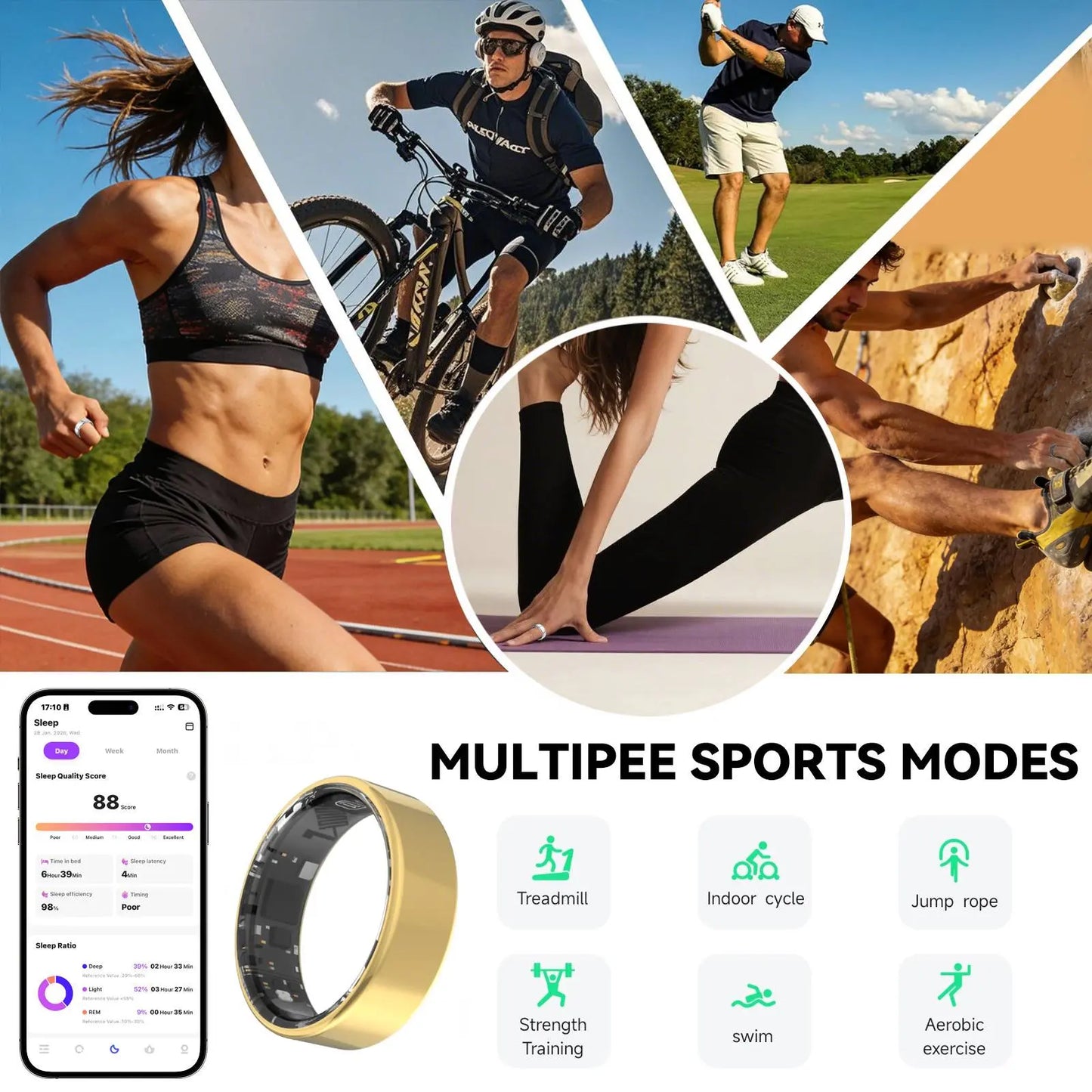 2026 New Smart Ring, Sleep & Heart Rate Monitoring,5Atm Waterproof for Swimming, Unisex Couple Style, Compatible with Android & Ios Tiktokshopbacktoschool