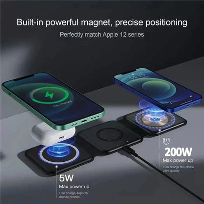 3-In-1 Wireless Charging Station with Cable with Night Light. Charger Devices Smartphone