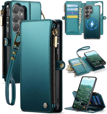 For Galaxy S26 Ultra - Phone Case Wallet Magnetic, Turquoise | Detached for Magsafe, RFID Blocking Card Holder, Zipper, Wrist Strap, for Women Men, PU Leather, for Samsung Galaxy S26 Ultra