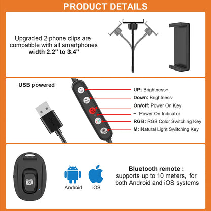 12" Ring Light with with 73" Tripod Stand and Phone Holder Kit,Full-Screen Zoom Lighting for Video Recording, Makeup, Live Stream, Dimmable LED Selfie Ring Light Tripod for Iphone with Remote