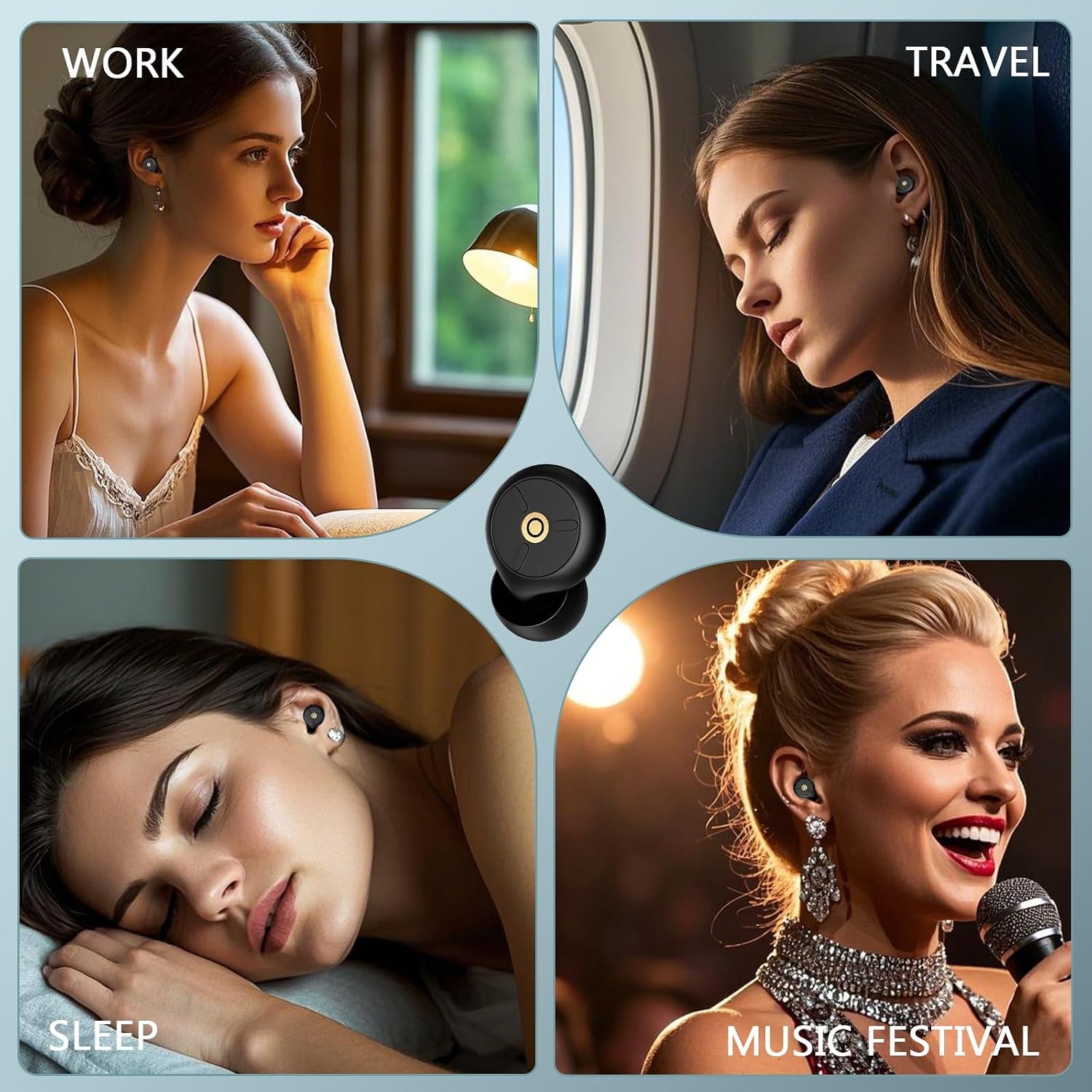 Noise Cancelling Ear Plugs for Sleeping, Travel & Work - 50Db Reusable Silicone Earplugs with 8 Soft Ear Tips, Snore Stopper & Portable Case - Airplane Essentials, Concerts, Focus(Black)