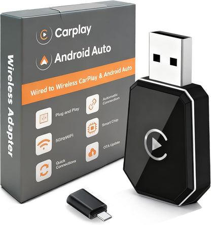Wireless Carplay Adapter, Android Auto Adapter Plug and Play 2025 Carplay, Convert Wired to Wireless Supports Car Original Control, Mini Car Play Box for Cars