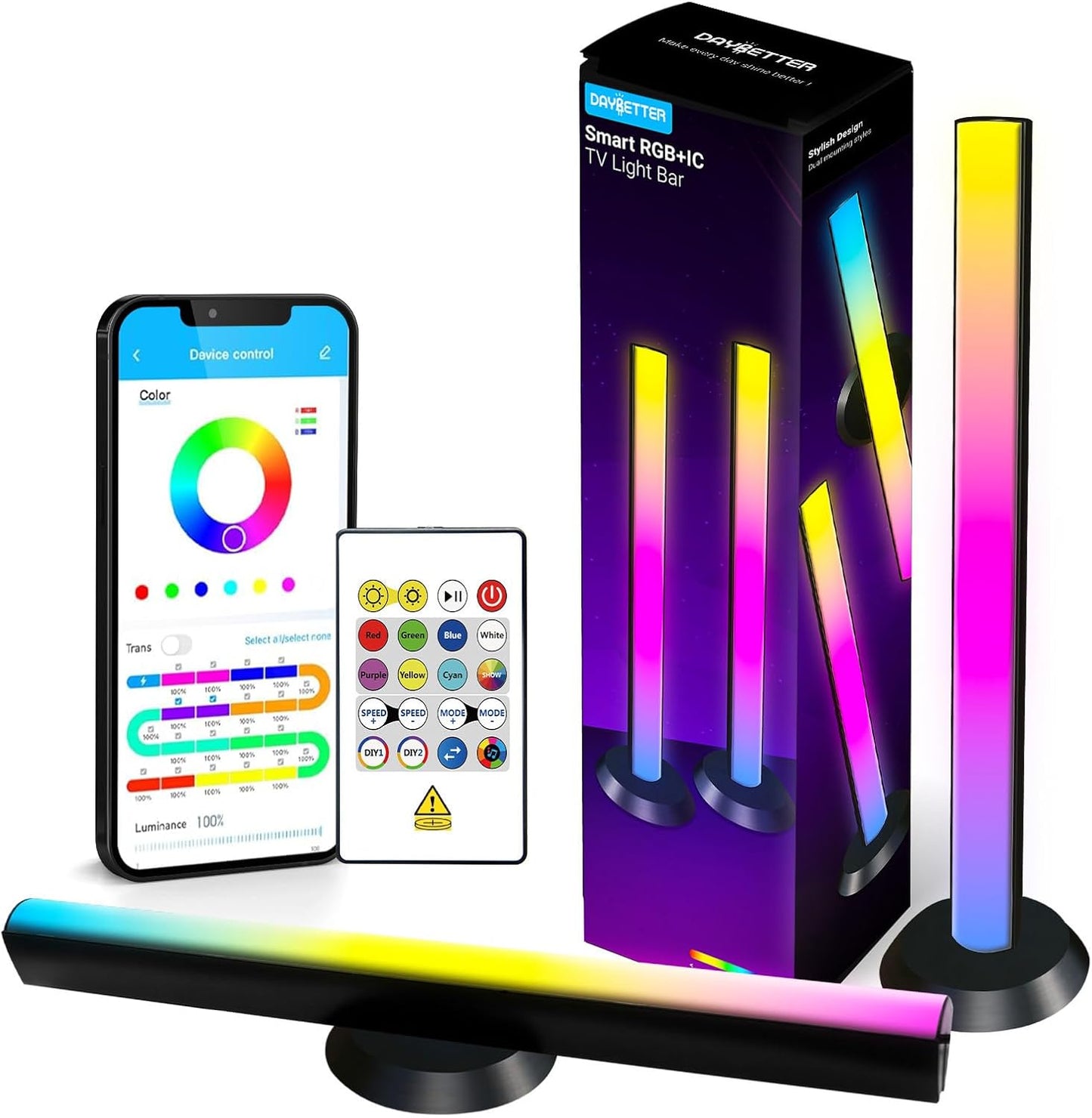 Smart LED Light Bar,Rgbicww TV Light Bars for Room,Gaming,Black | Remote and App Control,Color Changing,Timing,14 Inches TV Backlights with Scene and Music Modes,Multiple Placement Options