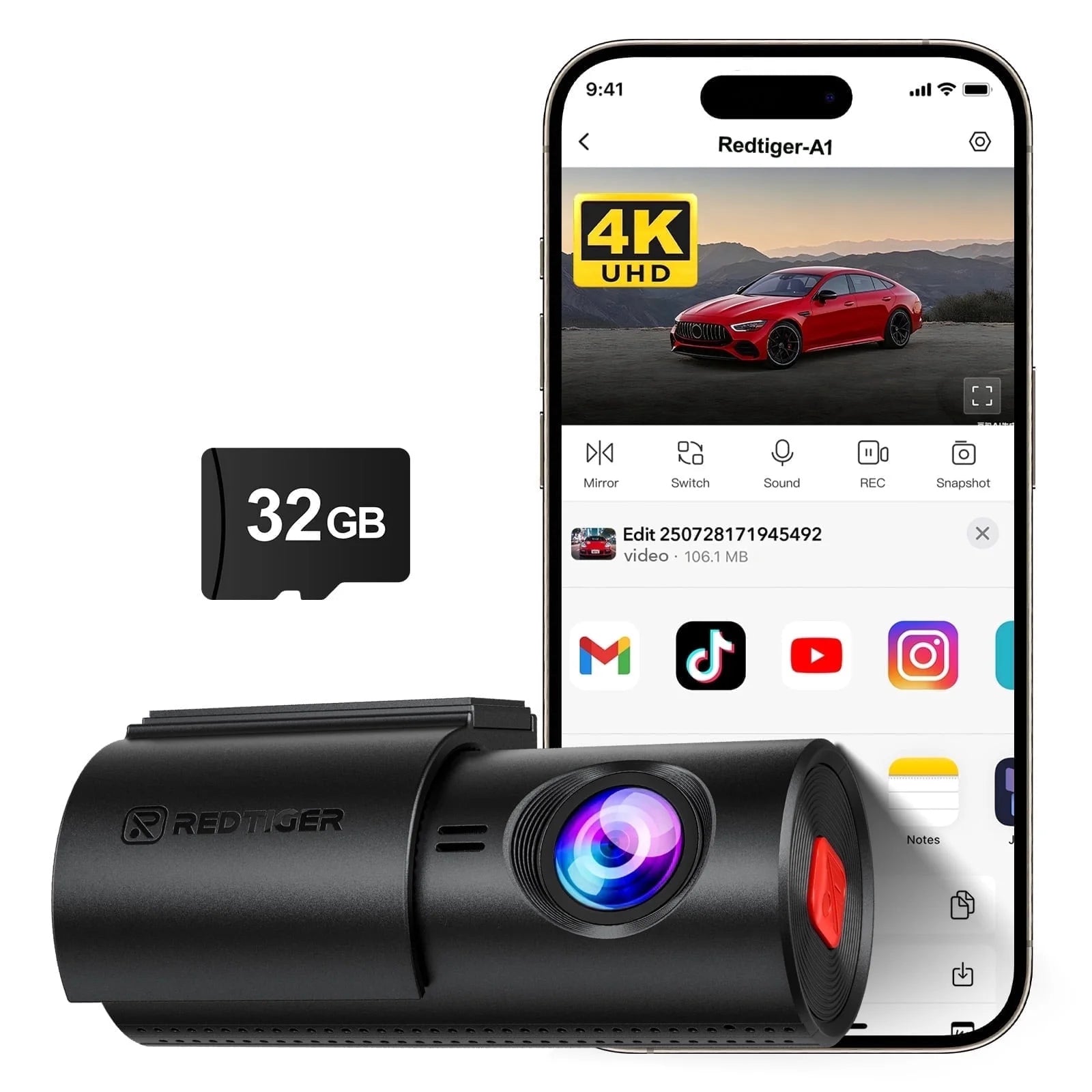 4K Dash Cam with Wifi & APP Control, Compact Mini Car Camera,Super Night Vision, G-Sensor, 24H Parking Mode, Loop Recording