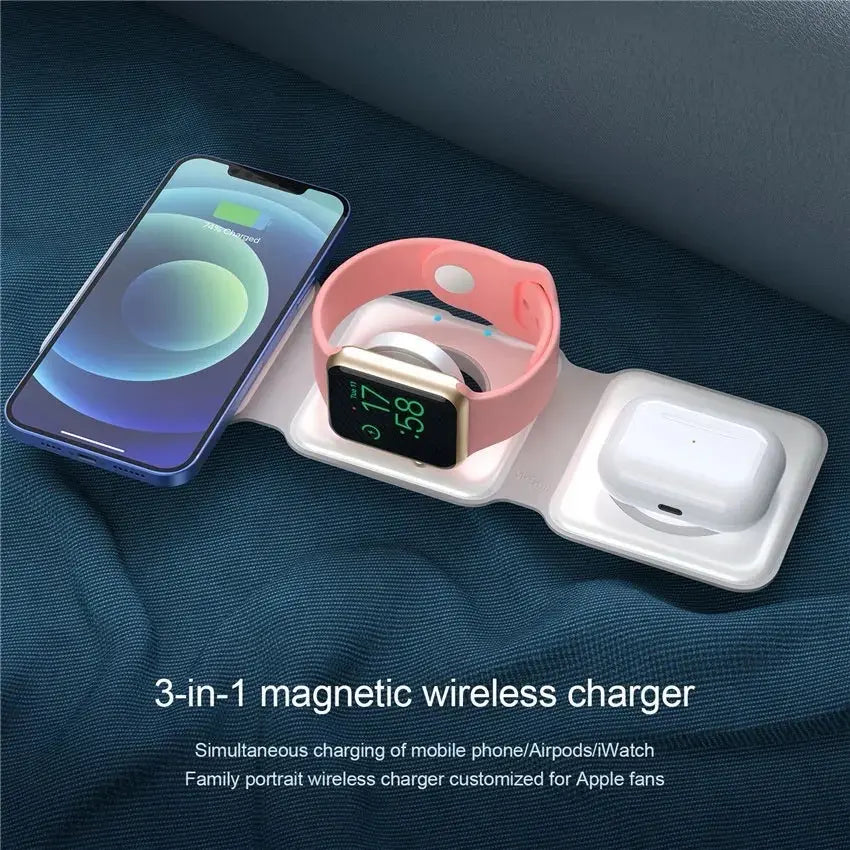 3-In-1 Wireless Charging Station with Cable with Night Light. Charger Devices Smartphone