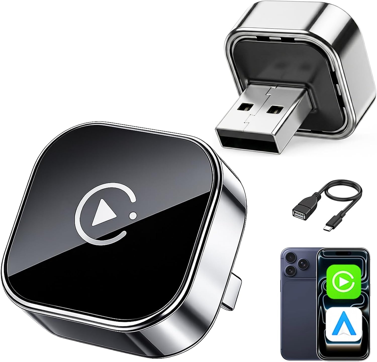 Wireless Carplay & Android Auto Adapter for Cars, Converts Wired Carplay to Wireless, Fast Auto Connect, Plug and Play, Stable Bluetooth Wifi Connection for Iphone and Android