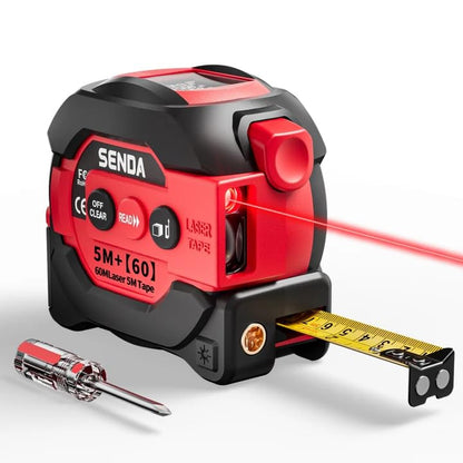 3-In-1 Laser Tape Measure - 197Ft Digital Measuring Tape with Led Display&16Ft Measuring Tool with Magnetic Hook & Auto Lock - Pythagorean, Area, Volume, Ft/Ft+In/In/M Unit, AAA Battery*2, Red