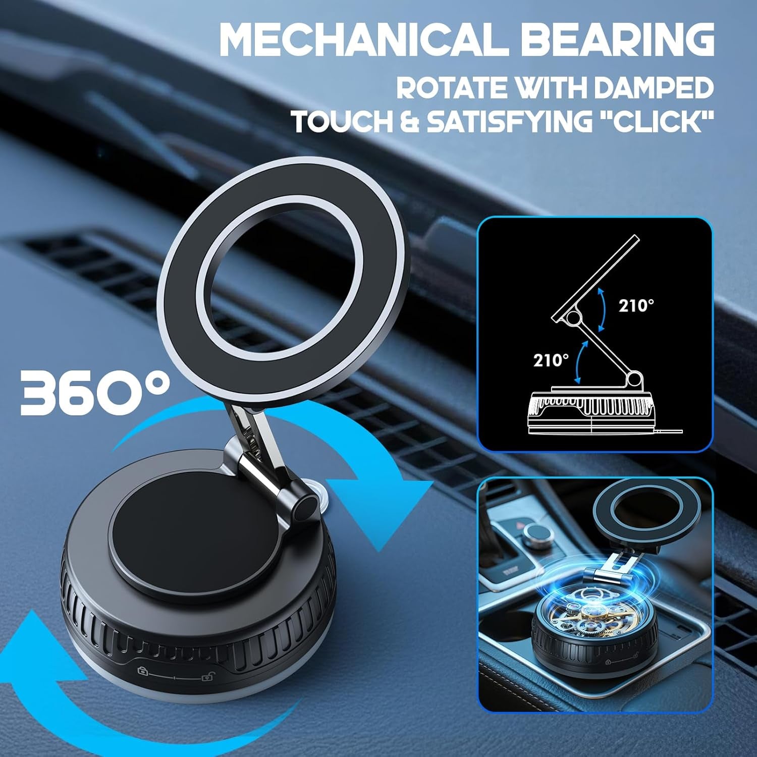 Magnetic Car Phone Holder for Magsafe, Phone Holders for Your Car | Upgraded 120+ LBS Powerful Suction, 360° Rotation Adjustable Car Phone Mount for Iphone 17 16 15 14 Pro Max All Smartphone