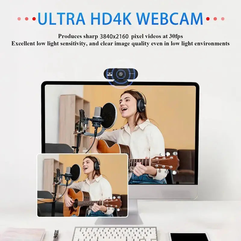 4K Webcam (Choose 1080P/4K) – Noise-Canceling Mics, Wide-Angle Lens, Privacy Cover, Autofocus USB Camera for Pc/Laptop Gaming, Streaming, Zoom/Skype, HDR, Low-Light Correction, Plug & Play, USB Computer Webcam, Live Streaming Gadget, Gaming Items