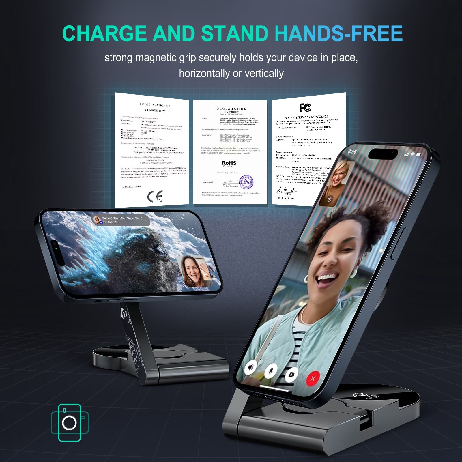 3 in 1 Wireless Charging Station Mag-Safe Fast Charging Station for Apple Magsafe Charger, with USB C Charger, Foldable Charging Magnetic Wireless Charger Stand, Space Aluminum Travel Charger