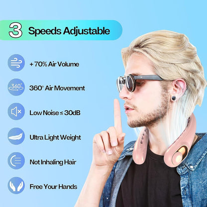 Portable Neck Fan, 4000Mah Rechargeable, 360° Airflow, Hands Free Bladeless Wearable Fan, 2 Pack, Pink