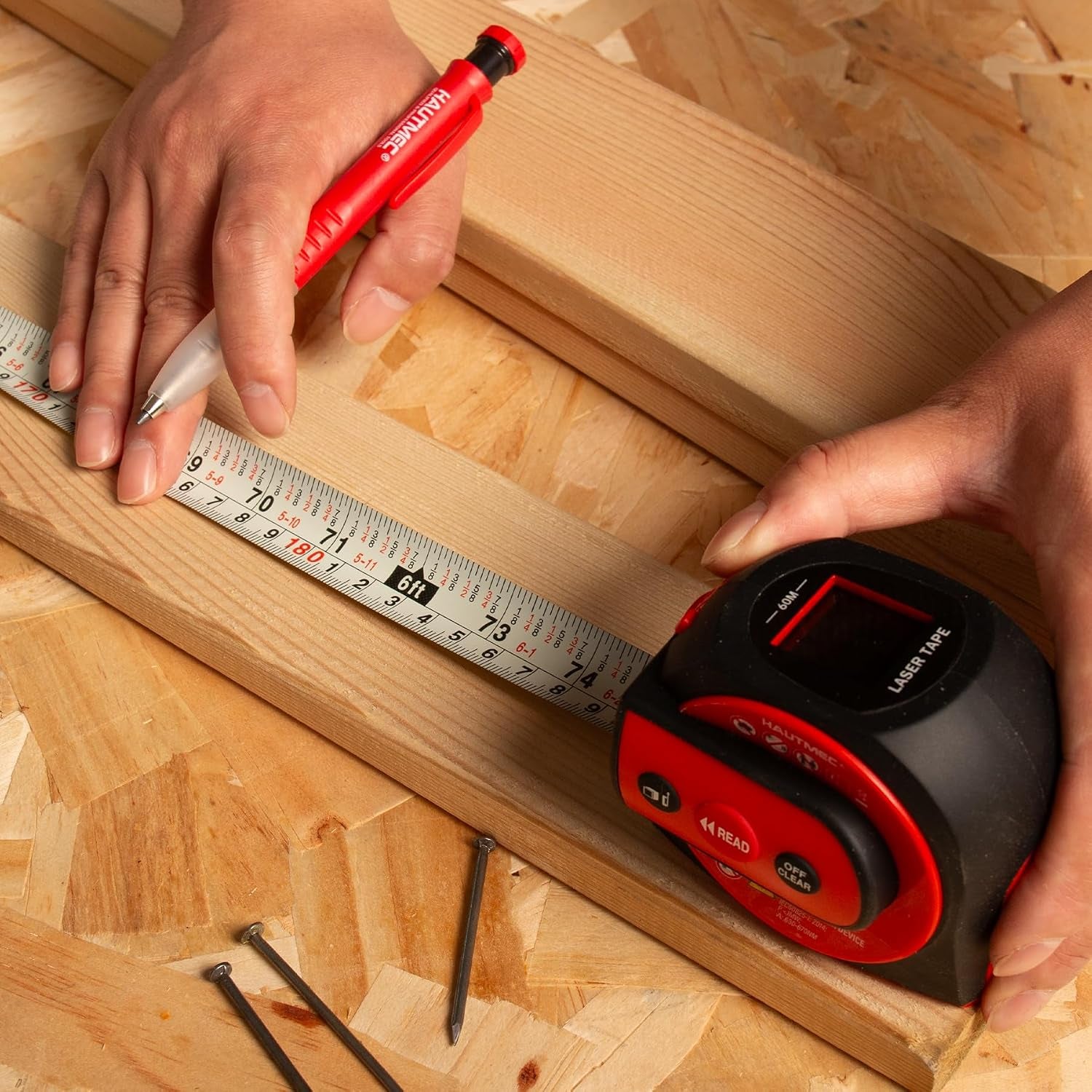 3-In-1 Laser Tape Measure, 197Ft Digital Tape Measure & 16Ft Measuring Tape with Fractions, Laser Measure with Level, Rechargeable Electronic Tape Measure for Construction Contractor