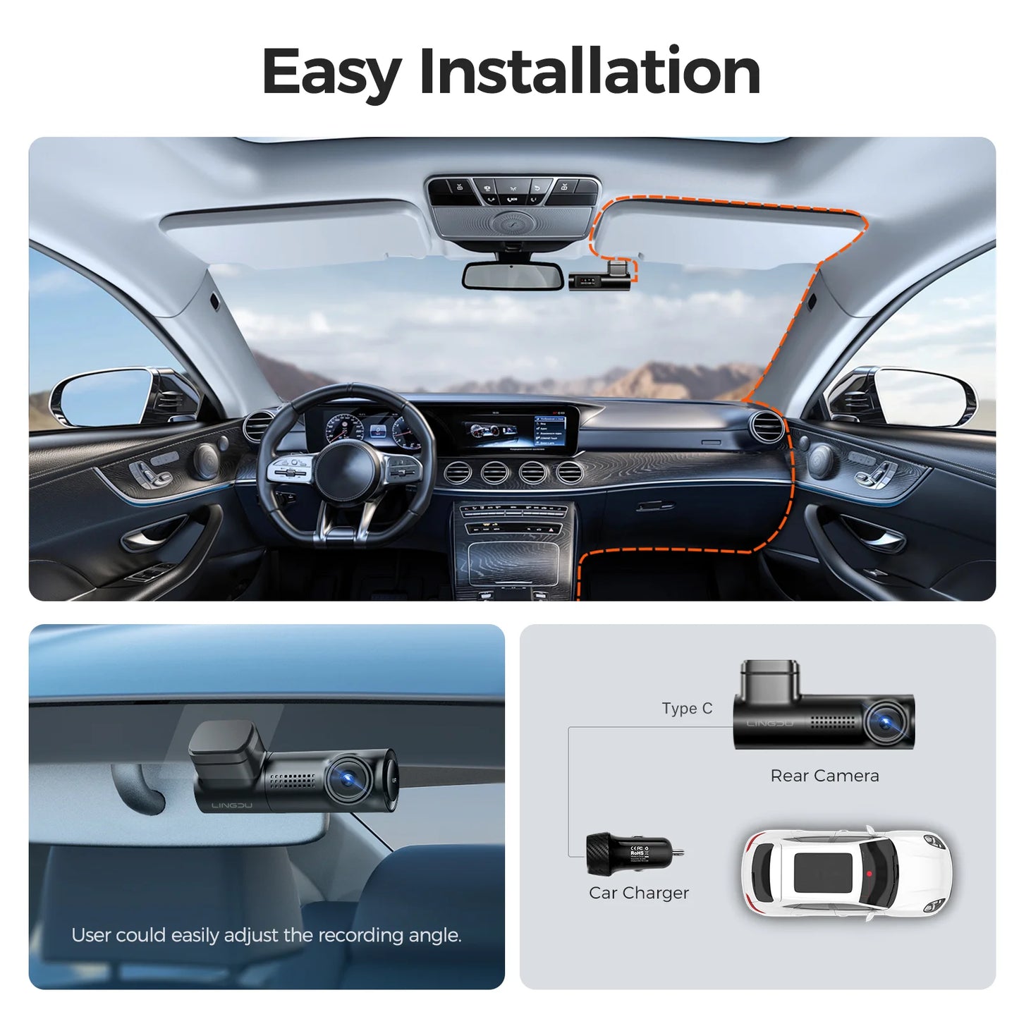 Car Dash Camera D500 4K UHD Wifi GPS Night Vision 150 Wide Angle 1-Pack