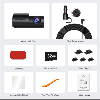 4K Dash Cam with Wifi & APP Control, Compact Mini Car Camera,Super Night Vision, G-Sensor, 24H Parking Mode, Loop Recording