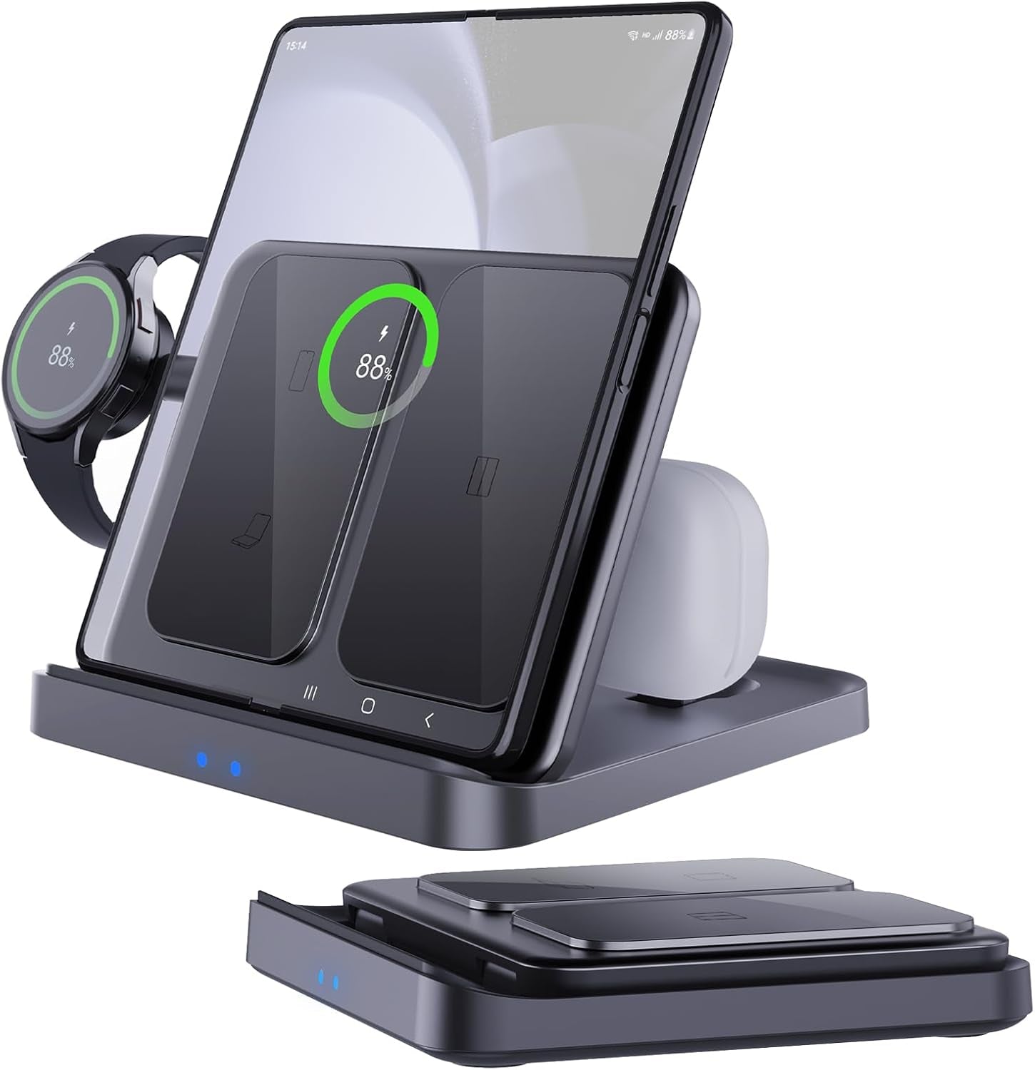 3 in 1 Foldable Wireless Charging Station for Galaxy Z Fold &Z Flip | 3-In-1 Foldable Fast Charging Dock Compatible with Galaxy Z Fold 7,6,5,4, Flip6,5,Watch6,6 Classic,Galaxy Buds 2,Pro,Live