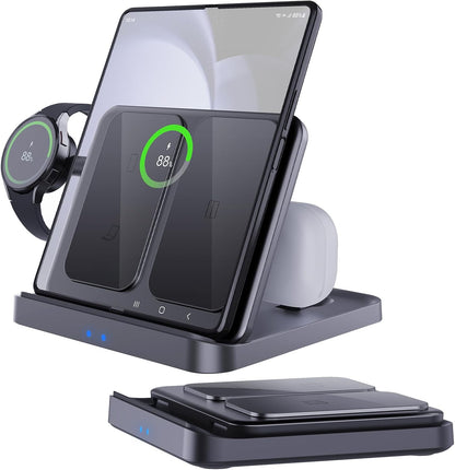 3 in 1 Foldable Wireless Charging Station for Galaxy Z Fold &Z Flip | 3-In-1 Foldable Fast Charging Dock Compatible with Galaxy Z Fold 7,6,5,4, Flip6,5,Watch6,6 Classic,Galaxy Buds 2,Pro,Live