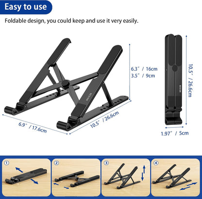 LS01 Pro Ergonomic Laptop Stand, Plastic Laptop Riser, Portable and Adjustable Notebook Computer Holder Compatible with 10-14" Laptops (Black)