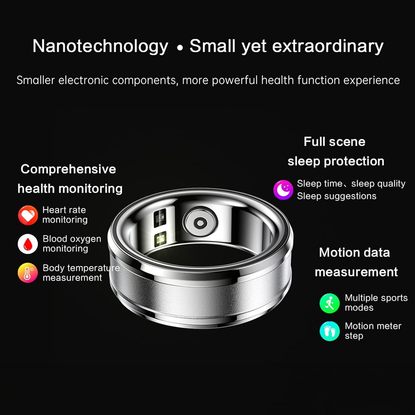 Smart Rings for Men & Women, NFC Fitness Ring with Sleep Body Temperature Monitoring Step Counter Function, IP68 Electronic Gadgets for Video Scrolling Page Flipping (23)