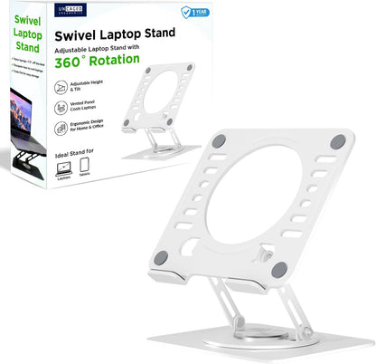 Swivel Laptop Stand for Desk, Adjustable Computer Ipad Stand for Desk W/ 360 Rotation, Portable Laptop Holder for Home Office Ergonomic Supplies (White)