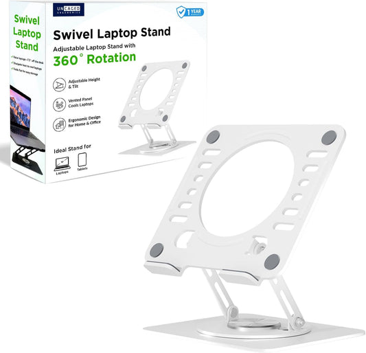 Swivel Laptop Stand for Desk, Adjustable Computer Ipad Stand for Desk W/ 360 Rotation, Portable Laptop Holder for Home Office Ergonomic Supplies (White)