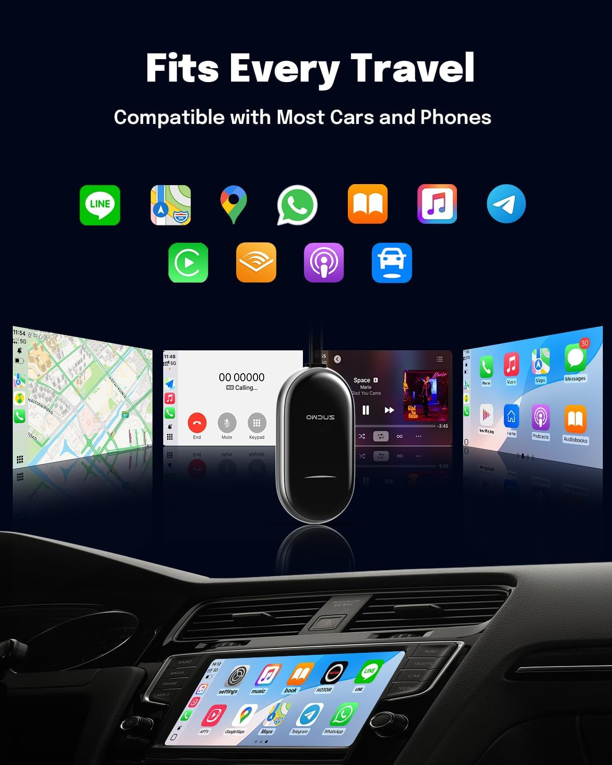 2-In-1 Wireless Carplay Adapter and Android Auto Adapter – Converts Wired to Wireless for Cars 2016+, Plug & Play, USB-A to USB-C for Ios10+/Android 11+