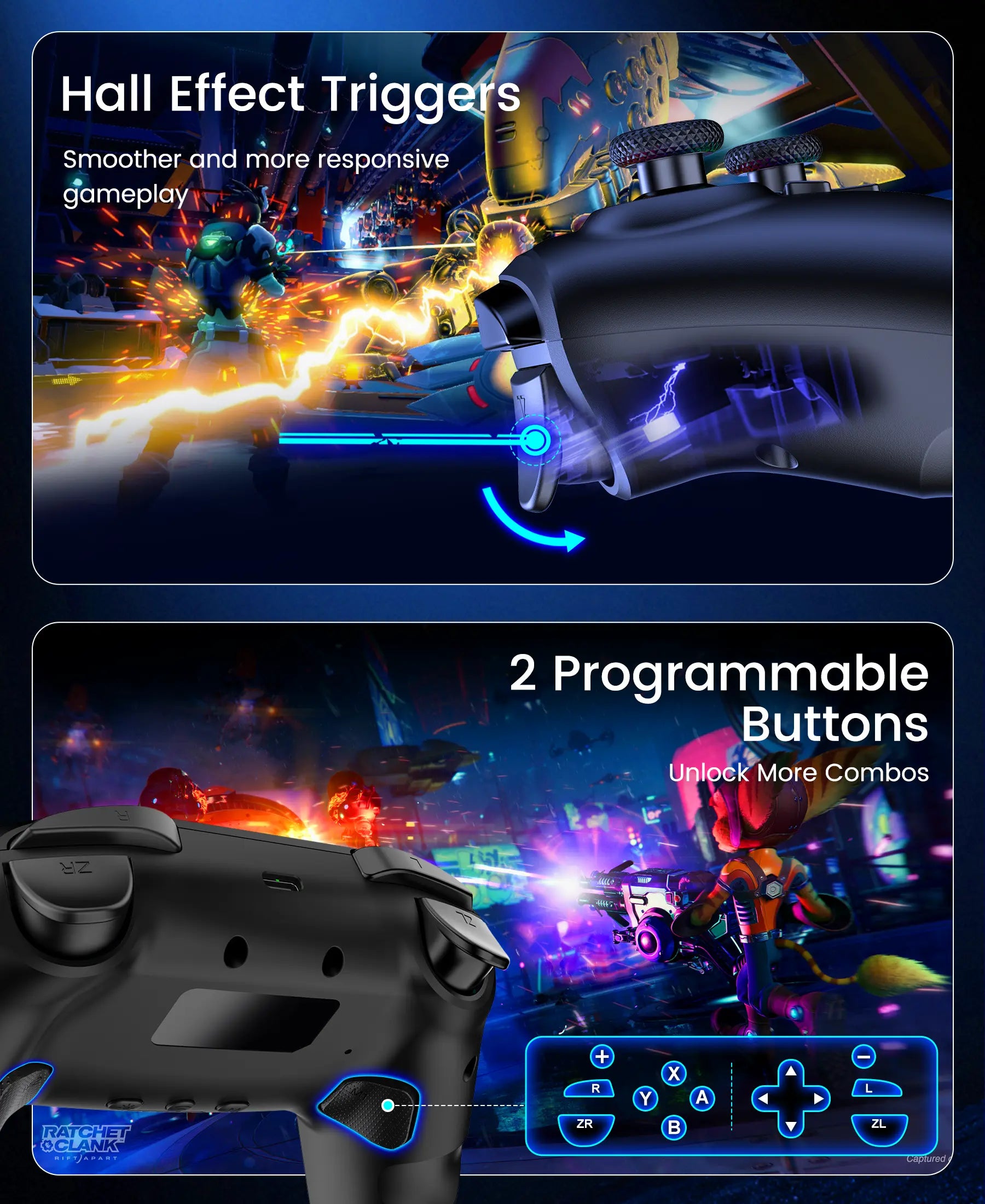 ESYWEN Switch 2 Pro Controller, 1000Mah Battery, Wireless Bluetooth Controller with Hall Effect Joysticks & Triggers, for Switch2/Switch/Switch Oled/Switch Lite, with 7 Light Modes/Paddle/Turbo/Motion/Charging Dock