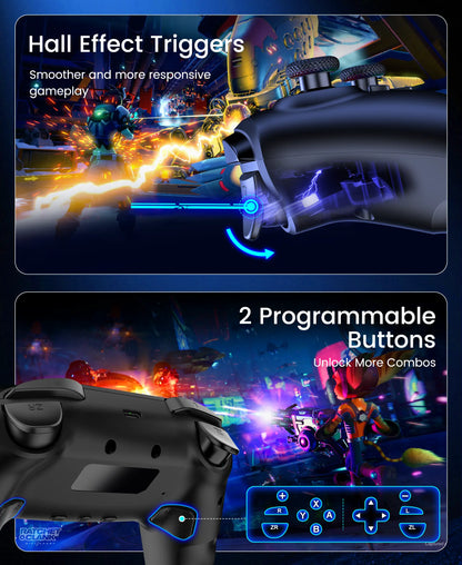 ESYWEN Switch 2 Pro Controller, 1000Mah Battery, Wireless Bluetooth Controller with Hall Effect Joysticks & Triggers, for Switch2/Switch/Switch Oled/Switch Lite, with 7 Light Modes/Paddle/Turbo/Motion/Charging Dock