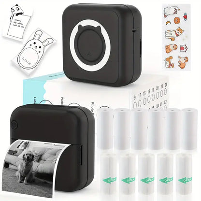 Inkless Mini Thermal Pocket Printer, Wireless Mini Sticker Printer with 10 Rolls Thermal Paper for Ios&Android, Portable Mini Photo Printer for Notes Journal Memo Photo Study