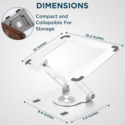 Swivel Laptop Stand for Desk, Adjustable Computer Ipad Stand for Desk W/ 360 Rotation, Portable Laptop Holder for Home Office Ergonomic Supplies (White)