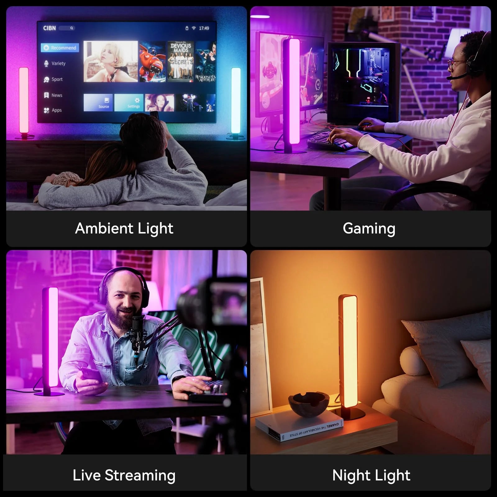 RGB Light Bar, Smart Music Sync RGBIC LED Lights Bars, USB Powered Ambient Lighting, Remote Control Color Changing Gaming TV Backlight, 15 Dynamic Modes for PC Room Monitor Desk